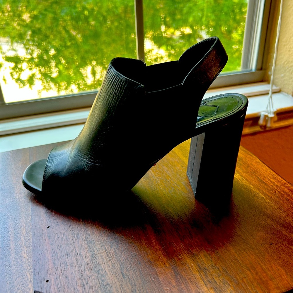 Prada open toe, chunky heel boot.